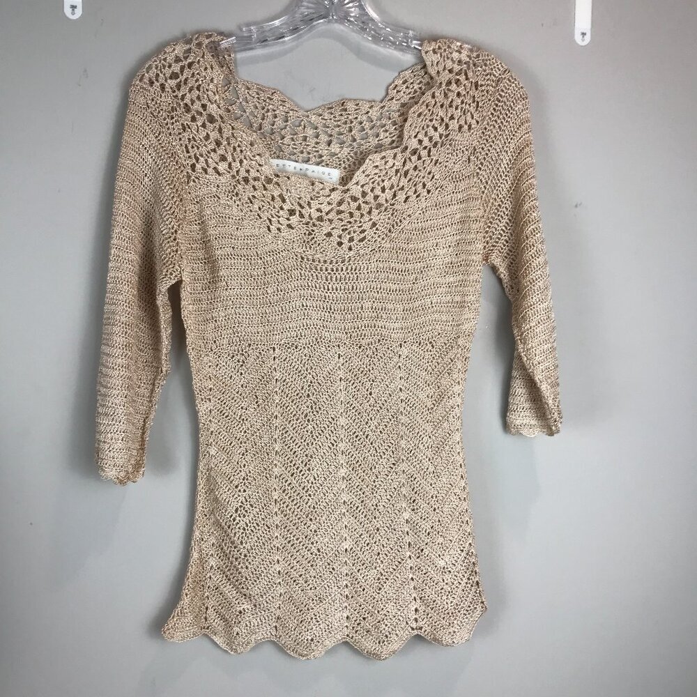 Women's Bette Paige Beige crochet Sweater Size M